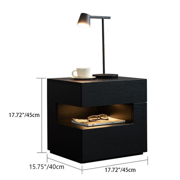 Contemporary Wood Geometric 2-Drawer Nightstand — Right / Black