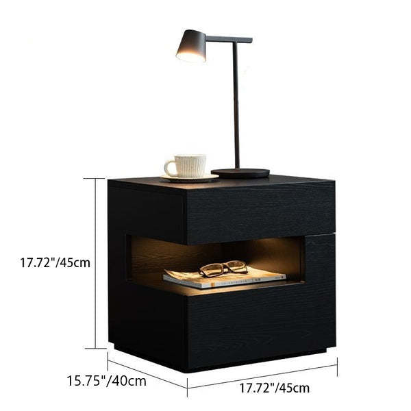 Contemporary Wood Geometric 2-Drawer Nightstand — Right / Black