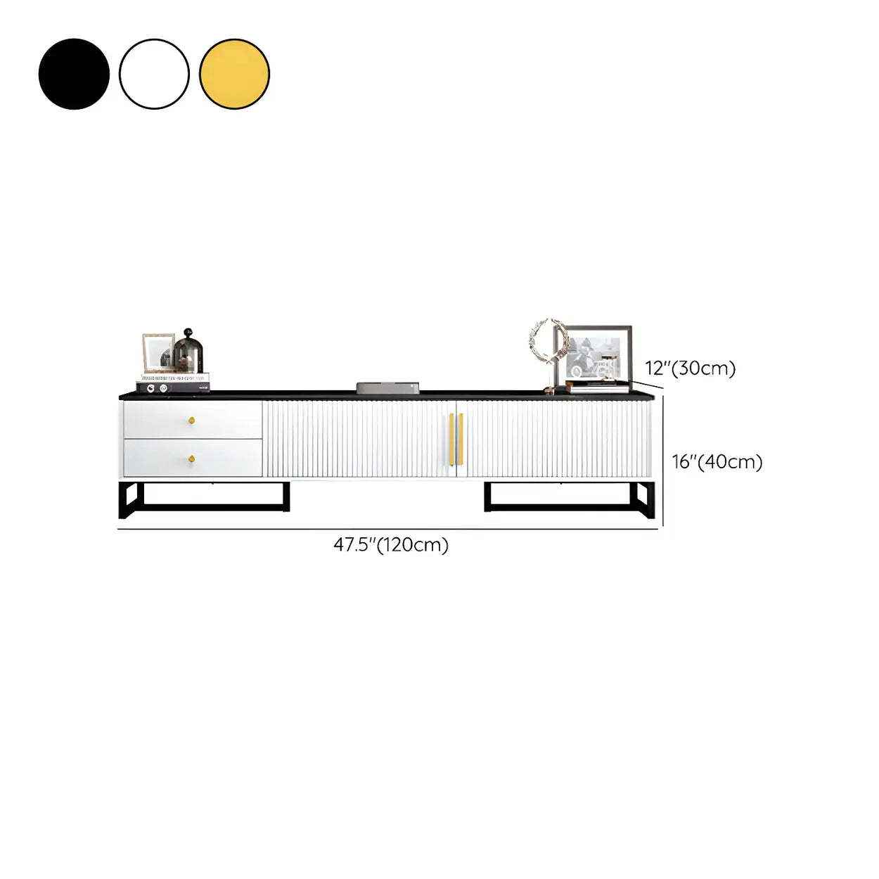 White Artificial Wood Enclosed Drawer TV Stand