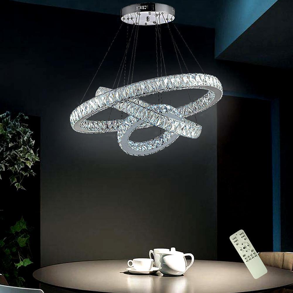 Interwoven Circle Design Chandelier Large Foyer Metal Crystal Ceiling Light-Lighom