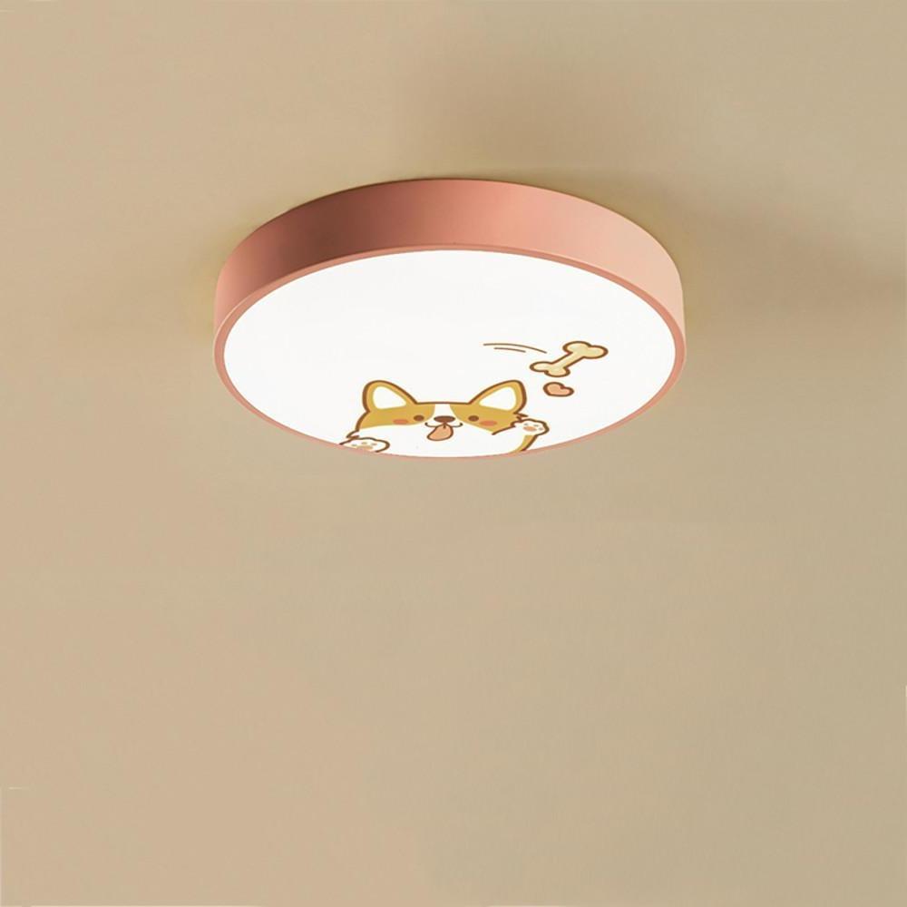 Circular Dog Drum Metal LED Flush Mount Kids Ceiling Light