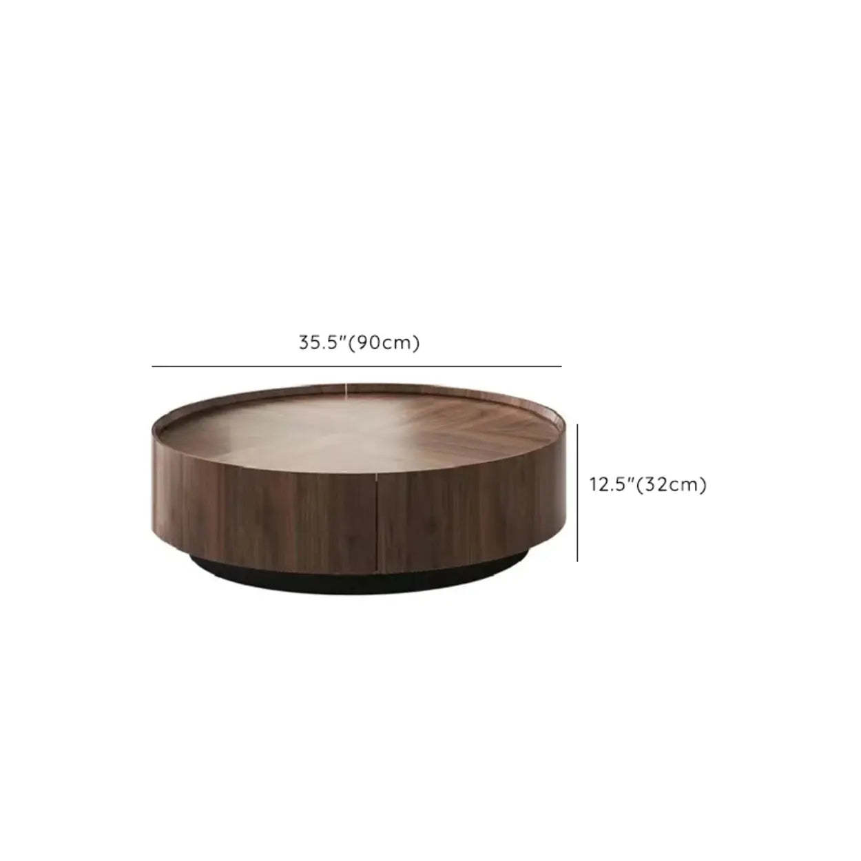 Brown Manufactured Wood Round Coffee Table with Drawers