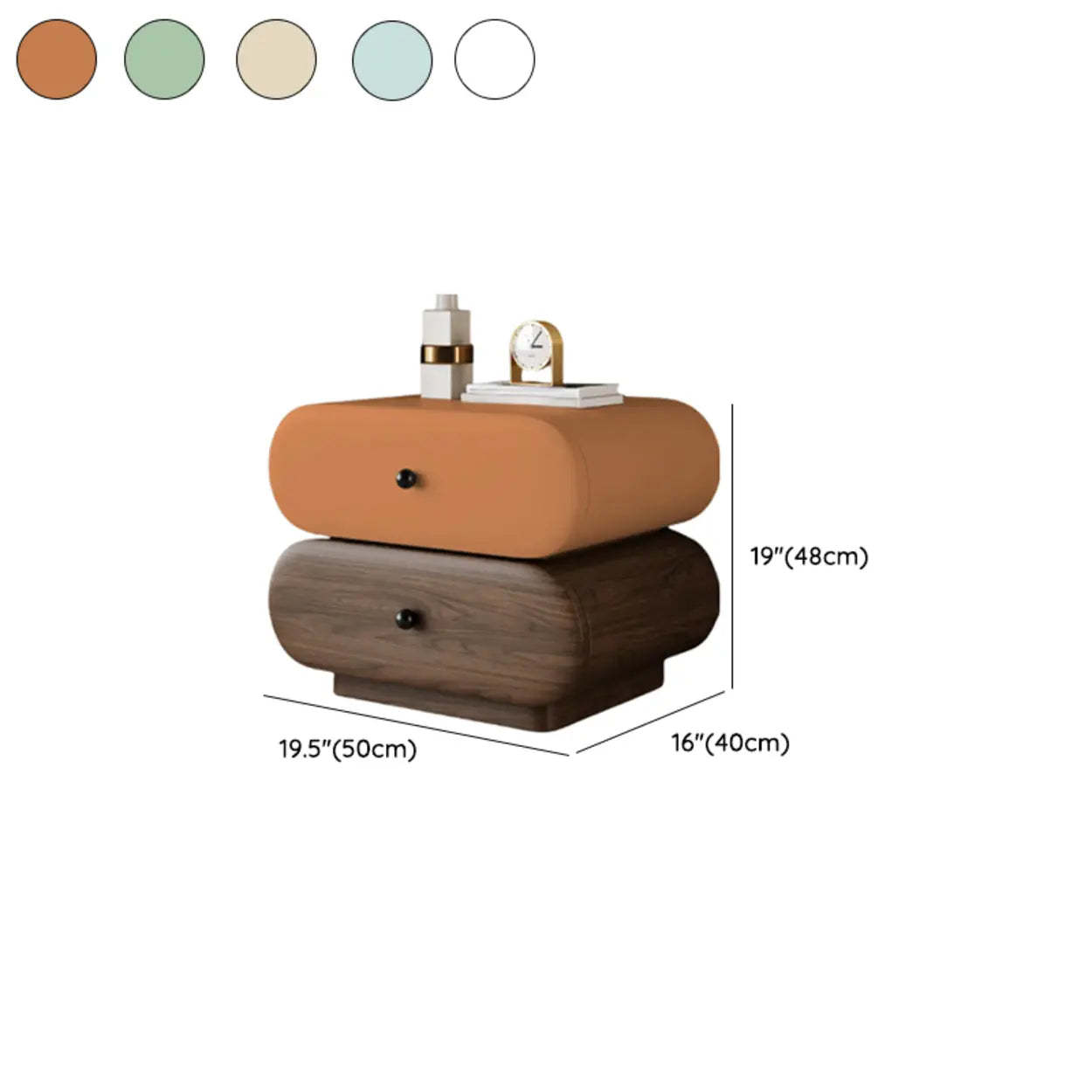 Modern White Brown Oval Nightstand with Drawers