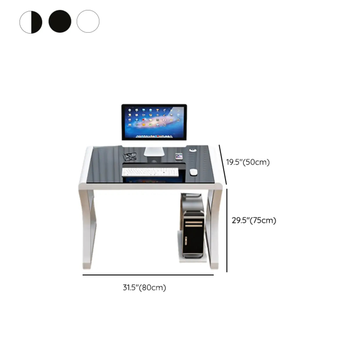 White-Black Glass-Top Sledge Computer Desk