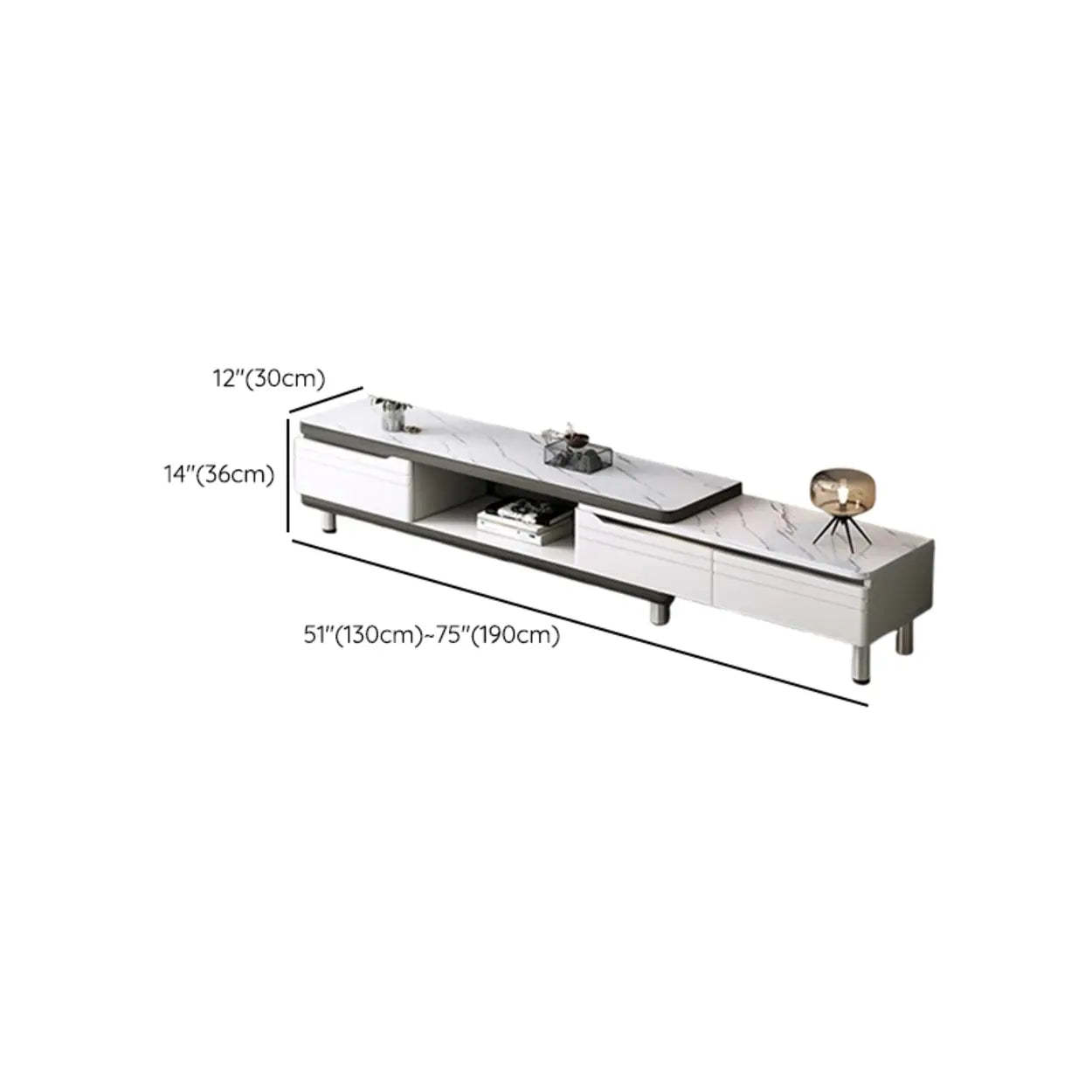White Rectangle Stone Open Storage TV Stand