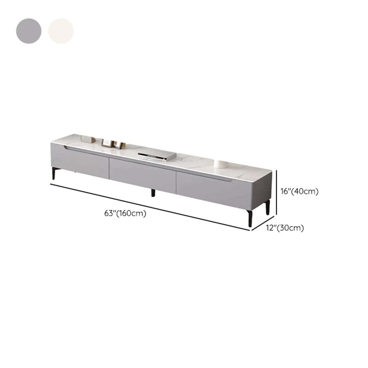Gray Stone Rectangular TV Stand with Drawers