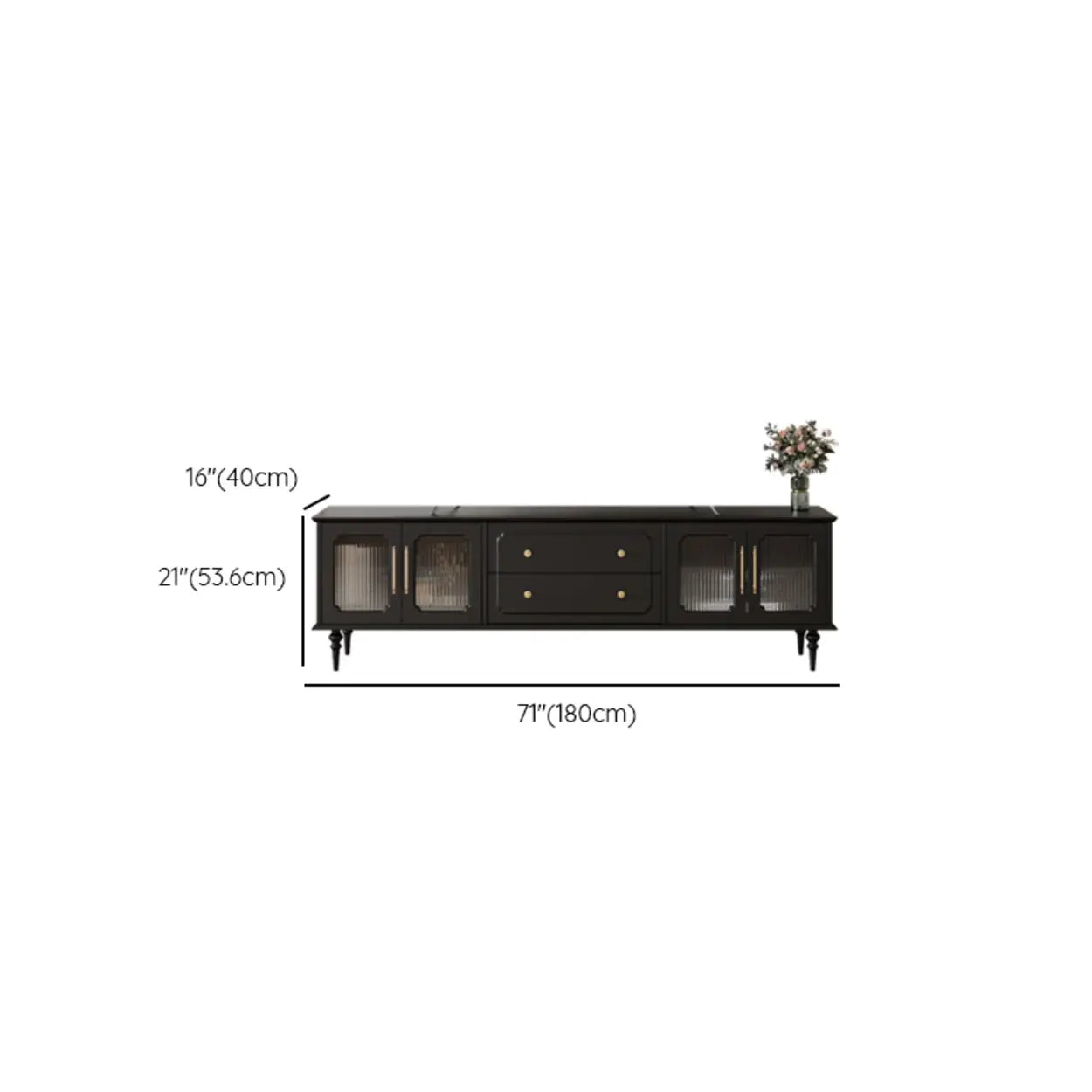 Mid-Century Black Wood Long TV Stand