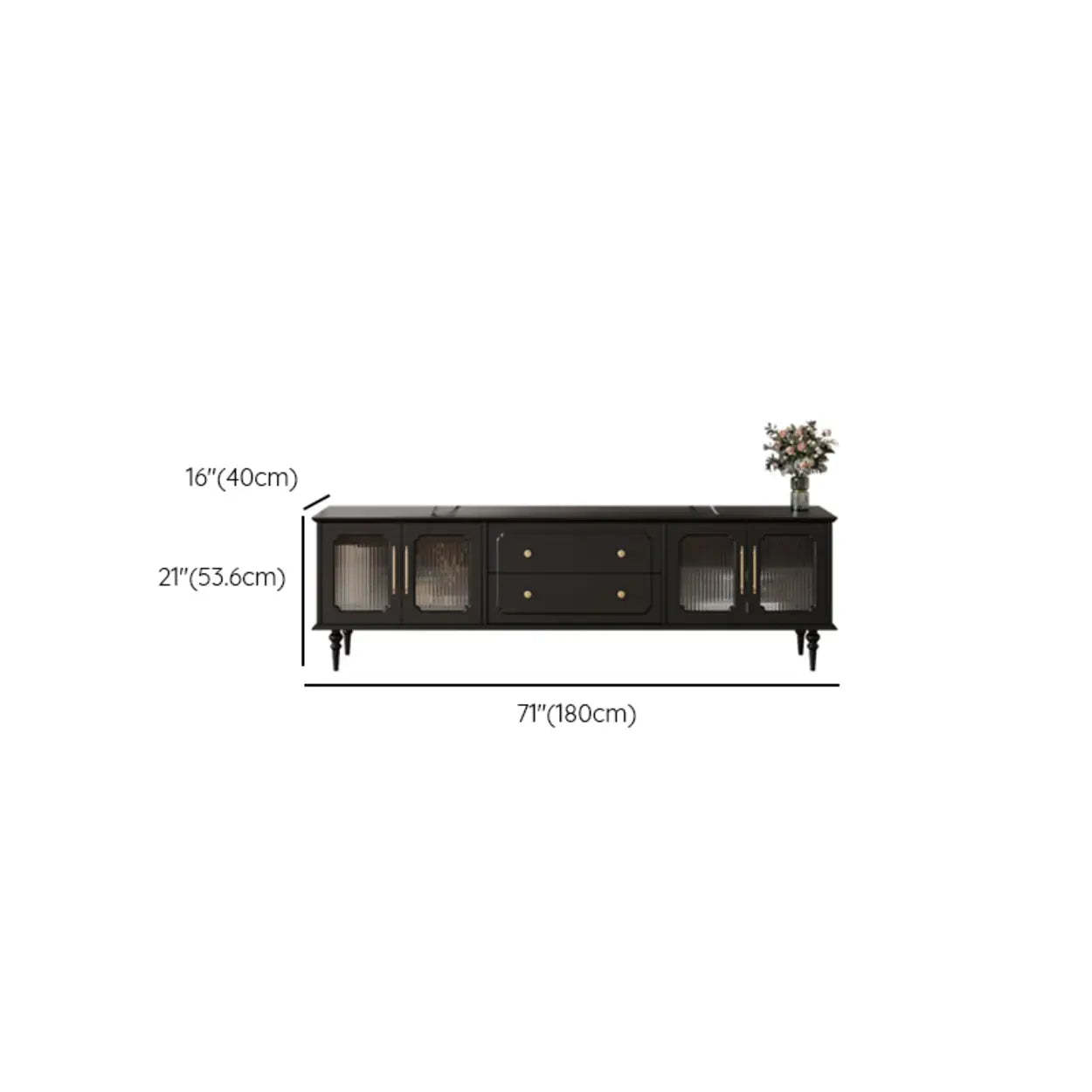 Mid-Century Black Wood Long TV Stand