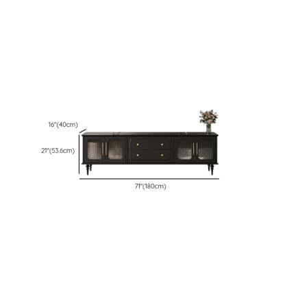 Mid-Century Black Wood Long TV Stand