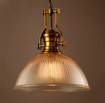 Vintage Industrial Striped Glass Dome Pendant Light