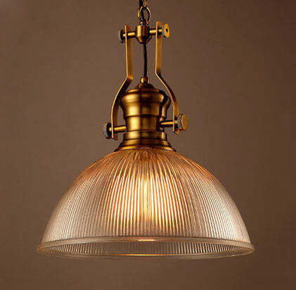 Vintage Industrial Striped Glass Dome Pendant Light