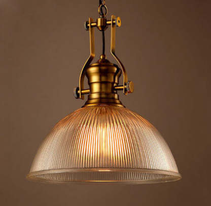 Vintage Industrial Striped Glass Dome Pendant Light