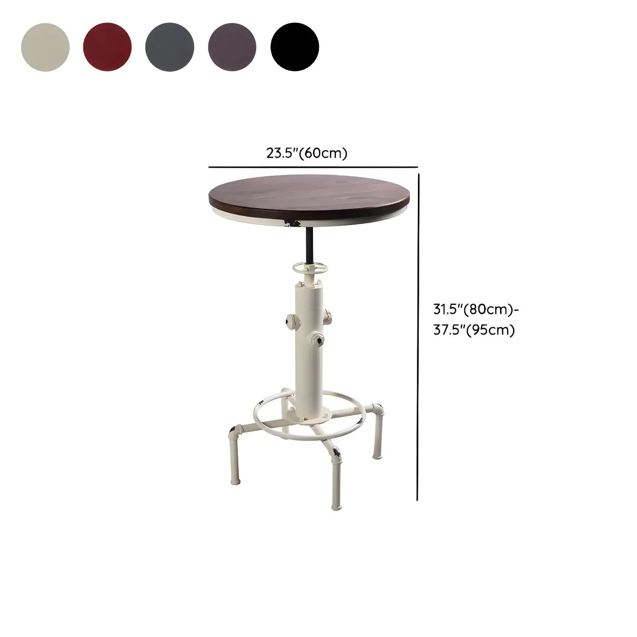 Adjustable Height Industrial Bar Table with Wood Top #size
