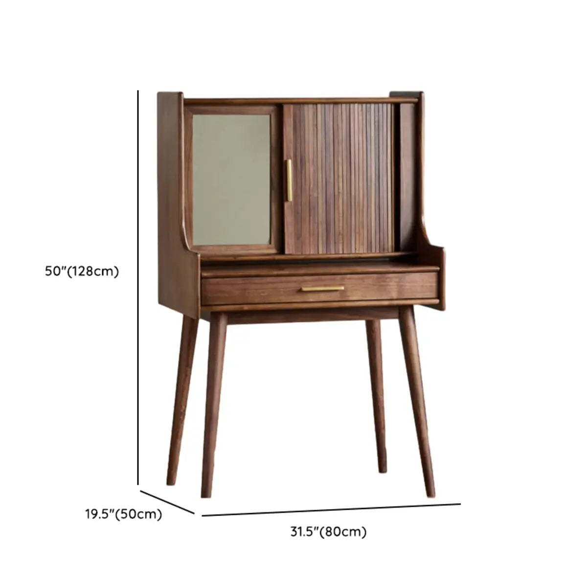 Retro Brown Wood Sliding Makeup Vanity