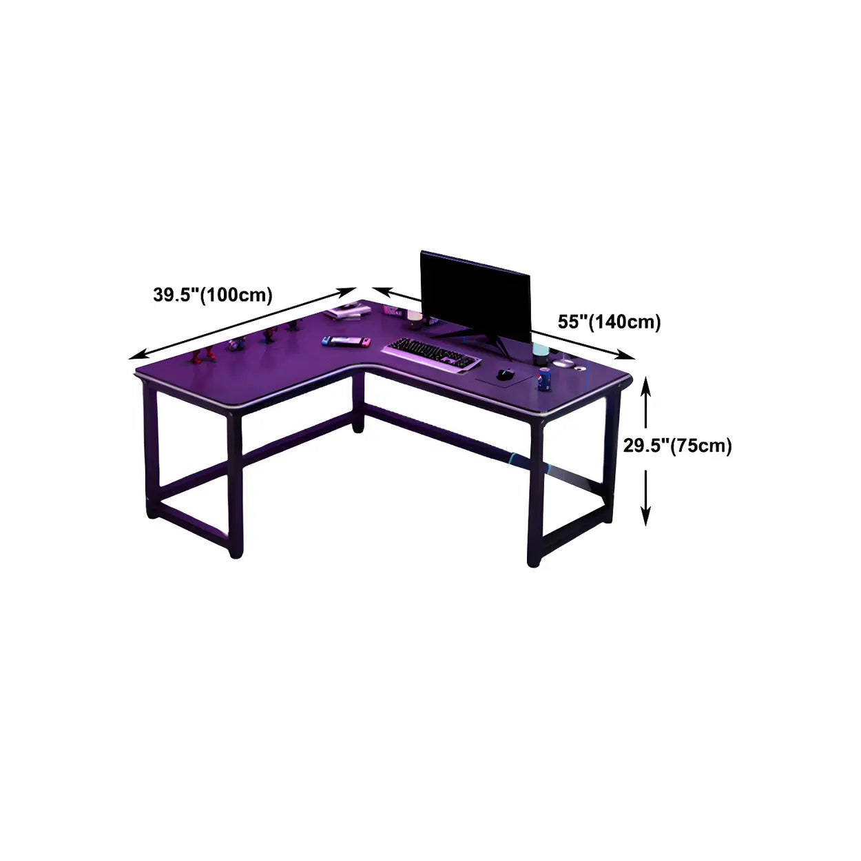 Black Metal Sled Wood L-Shaped Writing Desk