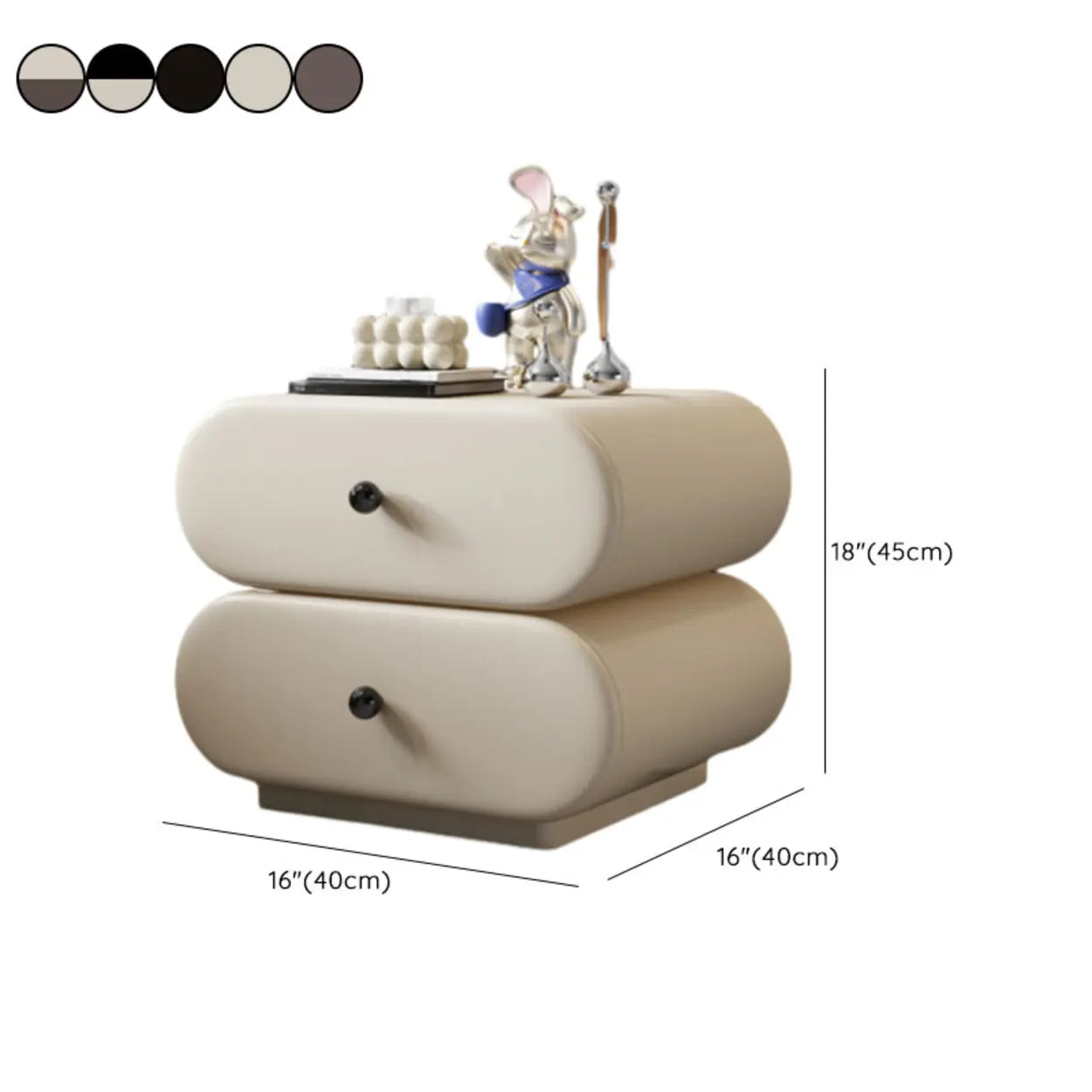 Cream Curved Faux Leather Wood Drawer Nightstand — Black