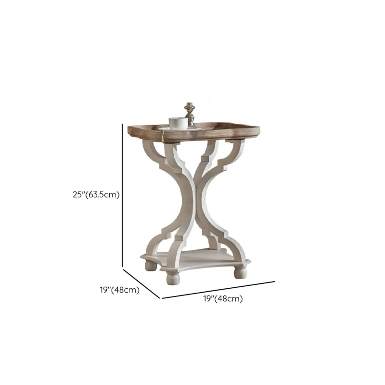 French Country White Carved Wood Side Table