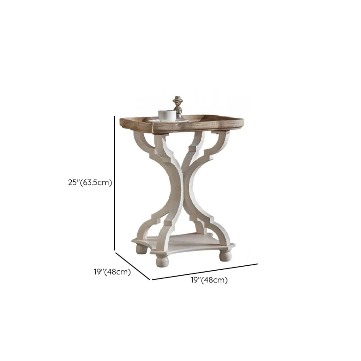 French Country White Carved Wood Side Table