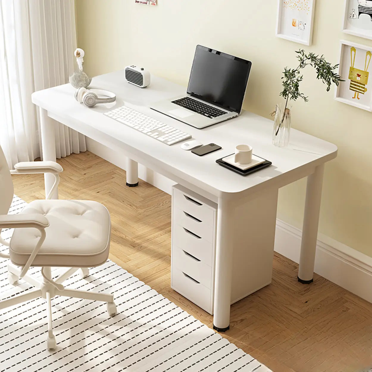 Chalk White Wood Rectangular Computer Desk — Table Only