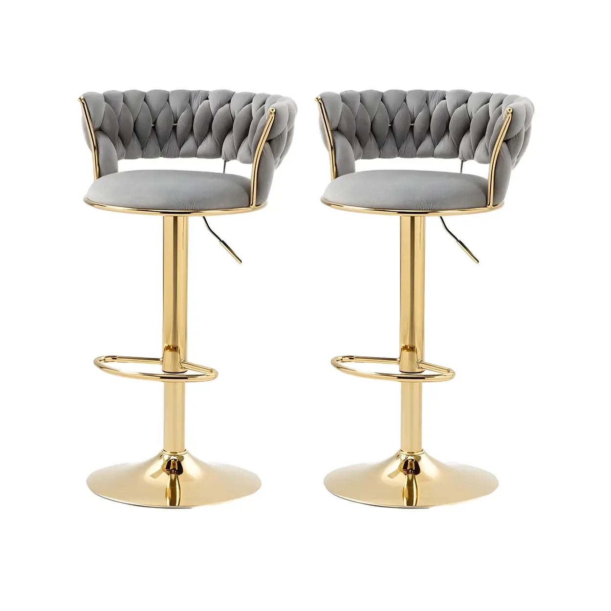 Round Metal Adjustable Swivel Bar Stool — 2 Piece Set / Light Rose Red