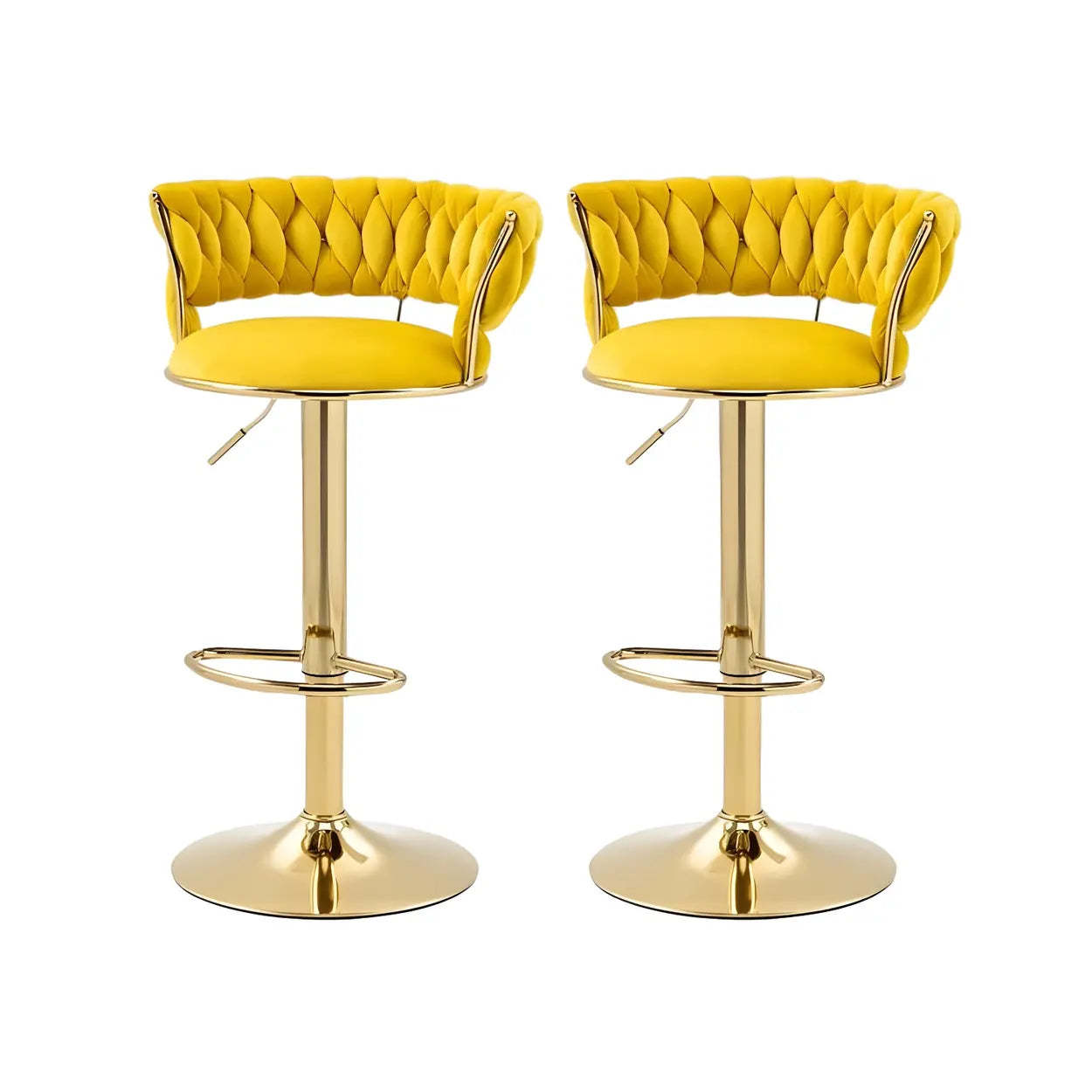 Round Metal Adjustable Swivel Bar Stool — 4 Piece Set / Bright Yellow