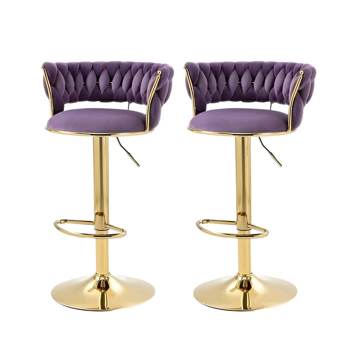 Round Metal Adjustable Swivel Bar Stool — 4 Piece Set / Purple