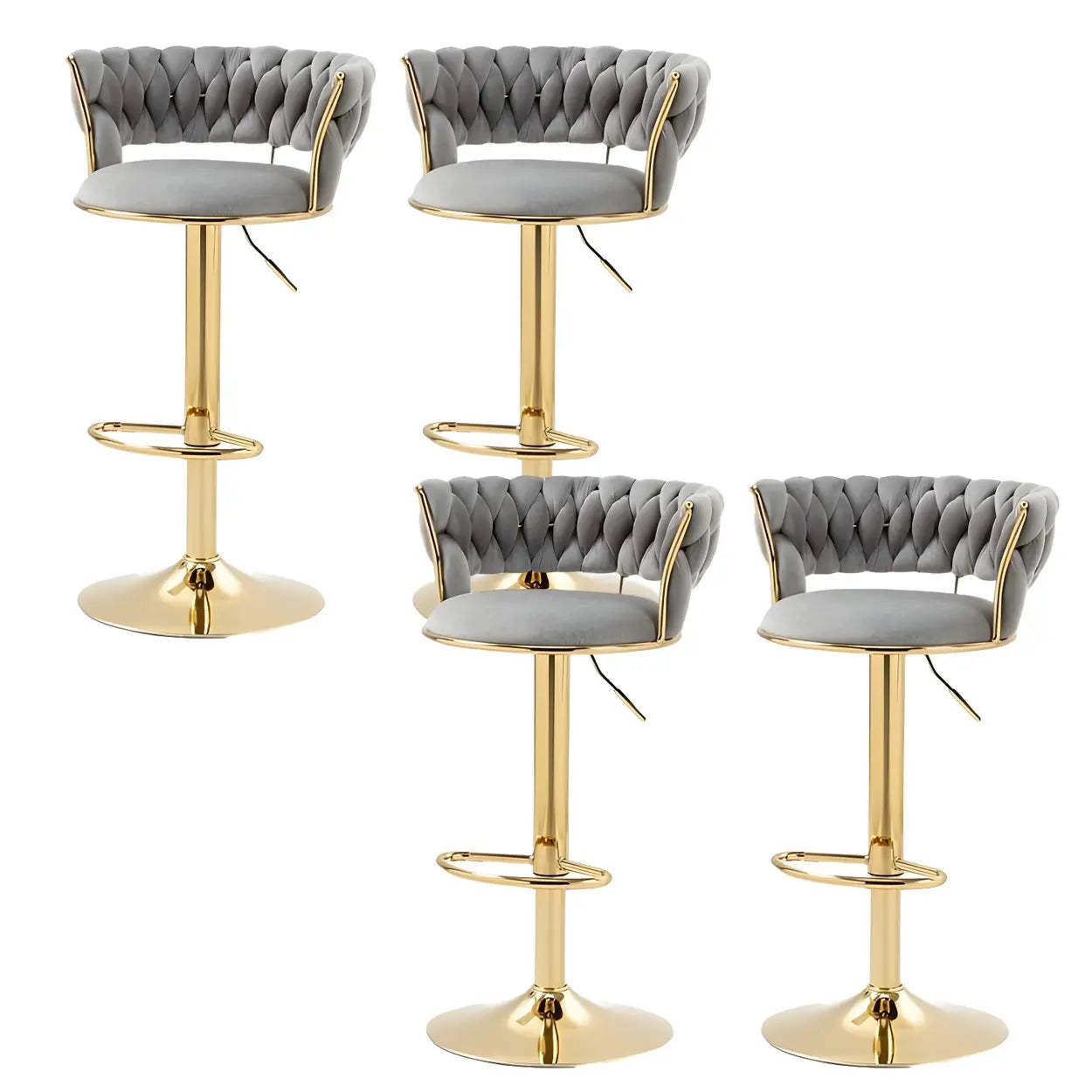 Round Metal Adjustable Swivel Bar Stool — 4 Piece Set / Grey