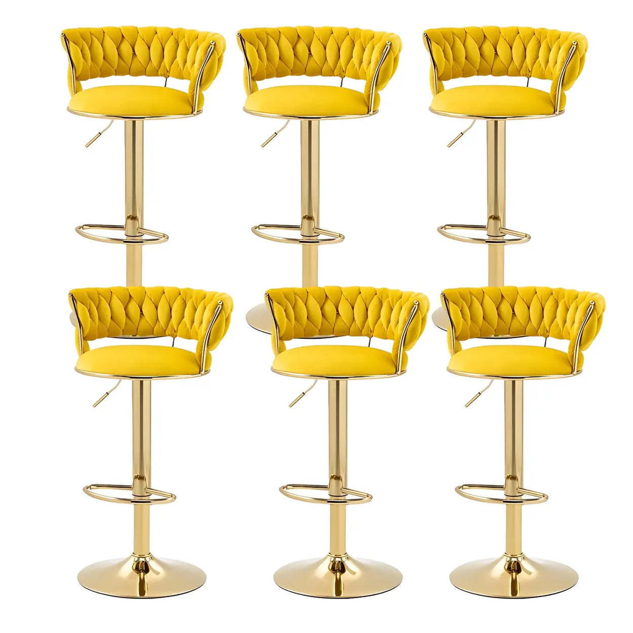 Round Metal Adjustable Swivel Bar Stool — 6 Piece Set / Milky White