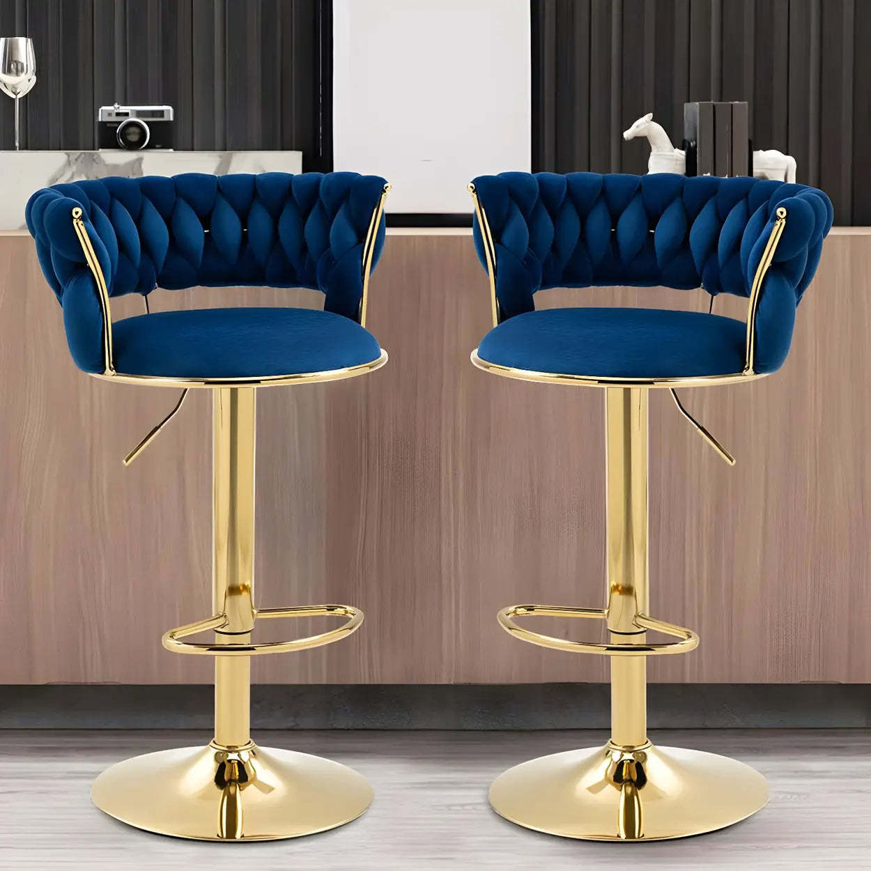 Round Metal Adjustable Swivel Bar Stool — 1 Piece / Navy