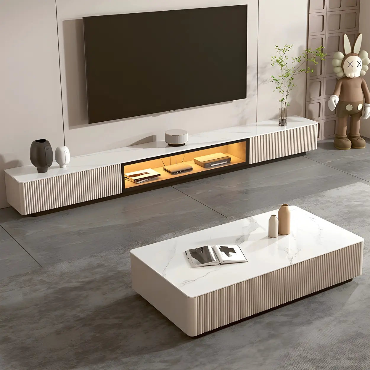 Champagne Stone Rectangular TV Stand with Drawers