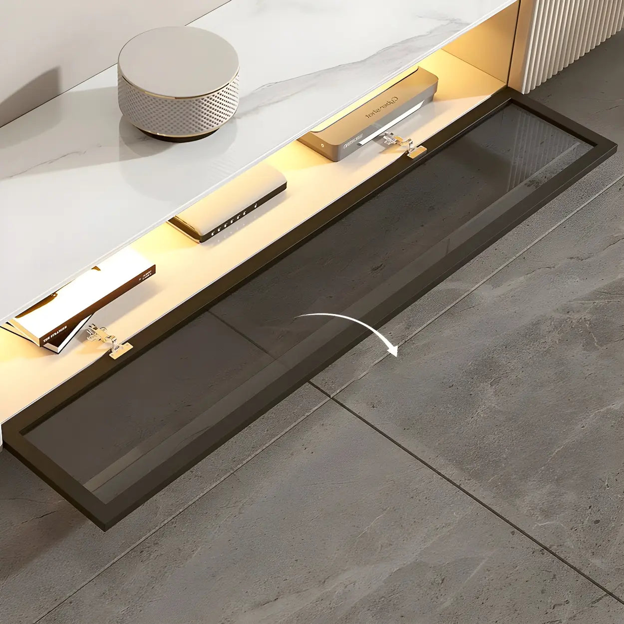 Champagne Stone Rectangular TV Stand with Drawers — Grey