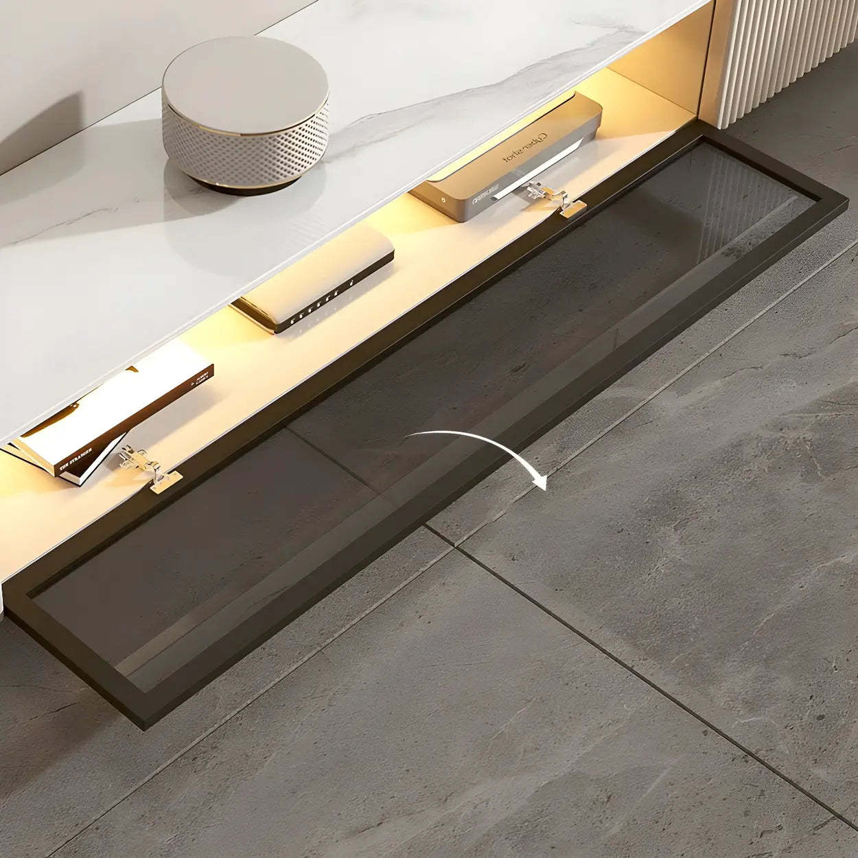 Champagne Stone Rectangular TV Stand with Drawers — Grey