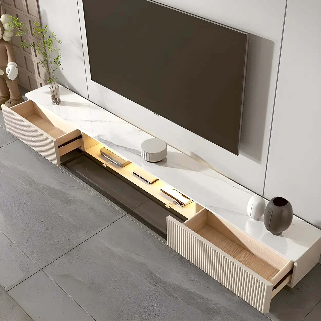 Champagne Stone Rectangular TV Stand with Drawers