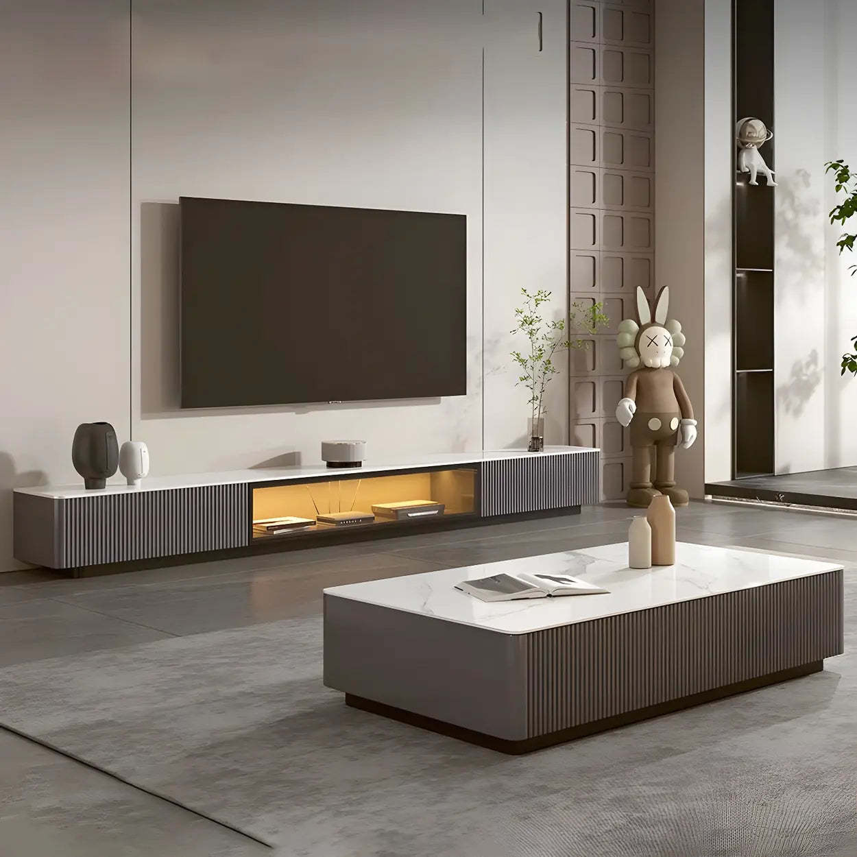 Champagne Stone Rectangular TV Stand with Drawers — Champagne