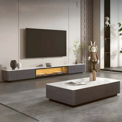Champagne Stone Rectangular TV Stand with Drawers — Champagne