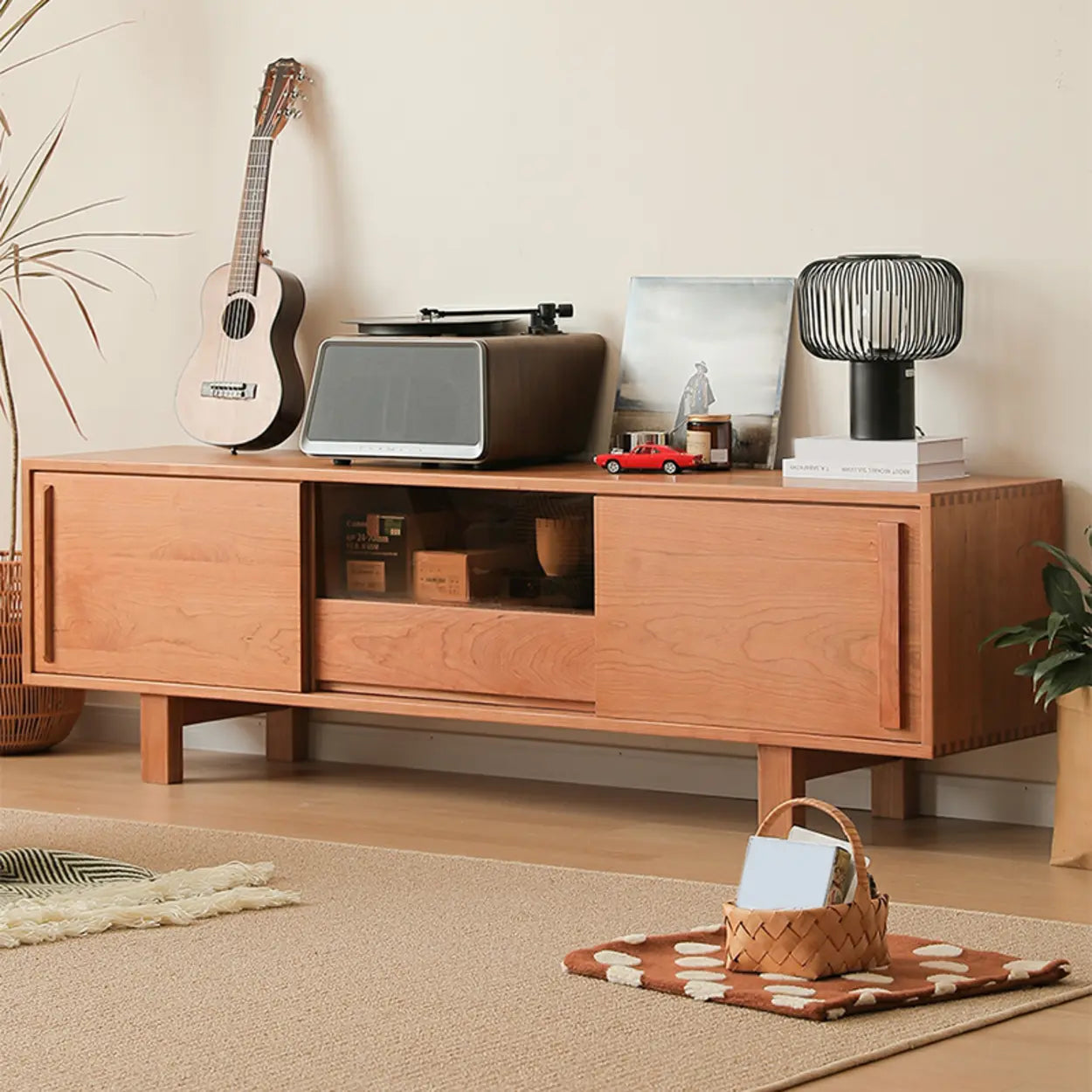 Cherry Wood Cabinet Long TV Stand with Legs
