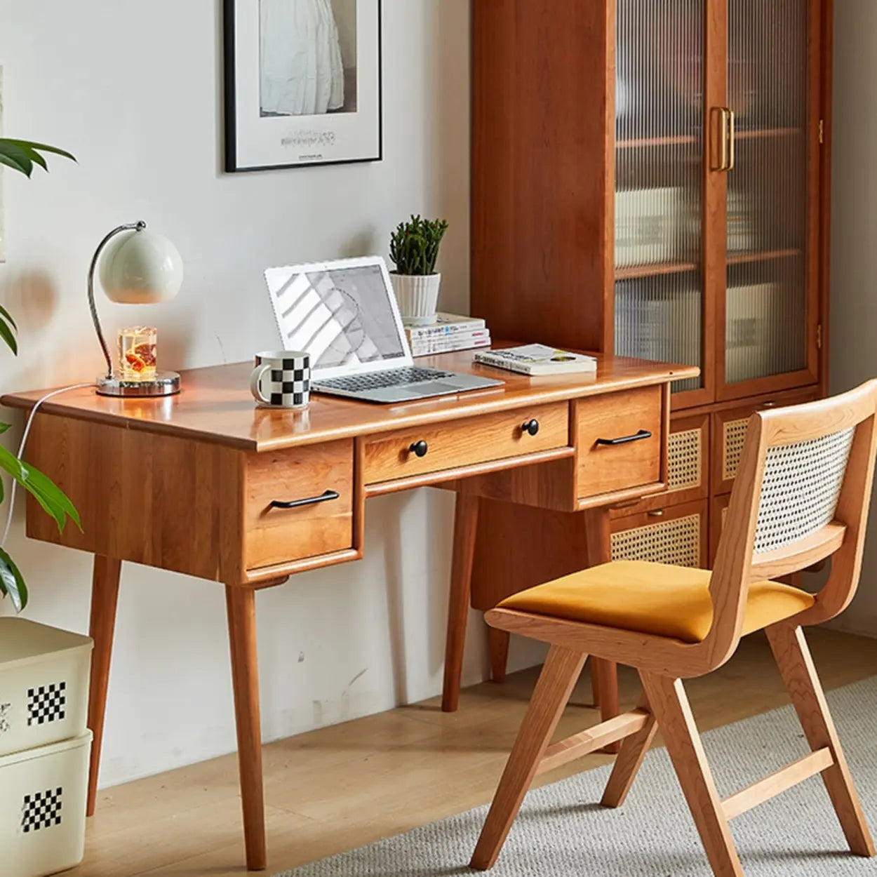 Cherry Wood Drawer Butcher Block Writing Desk — Table Only
