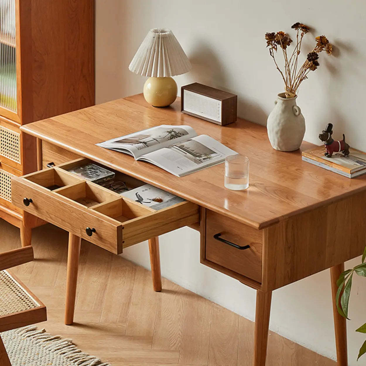 Cherry Wood Drawer Butcher Block Writing Desk
