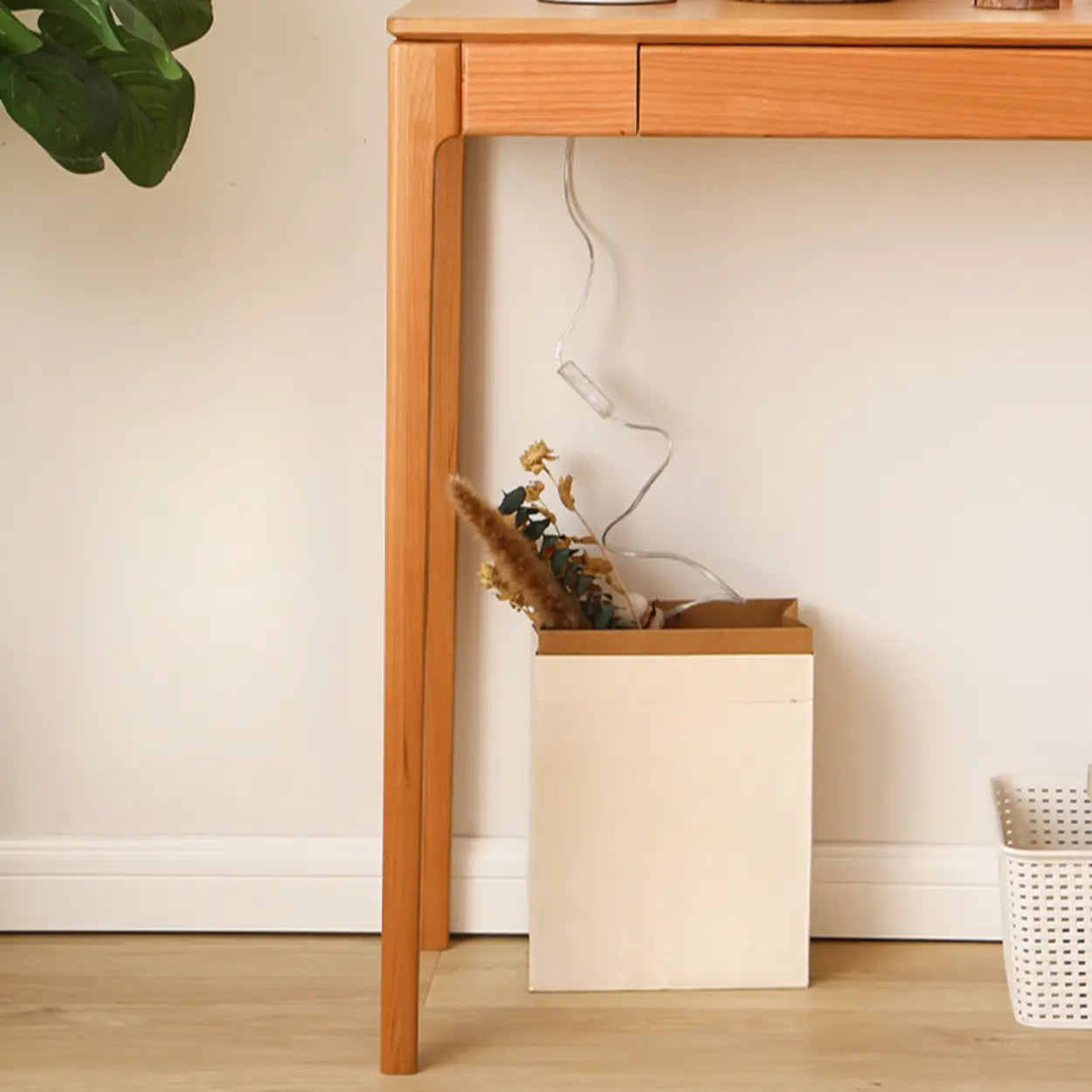 Cherry Wood Rectangular Console Table with Drawers