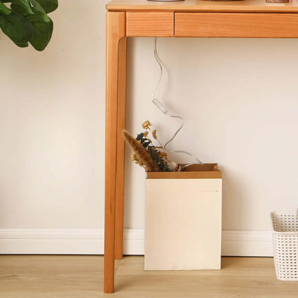 Cherry Wood Rectangular Console Table with Drawers