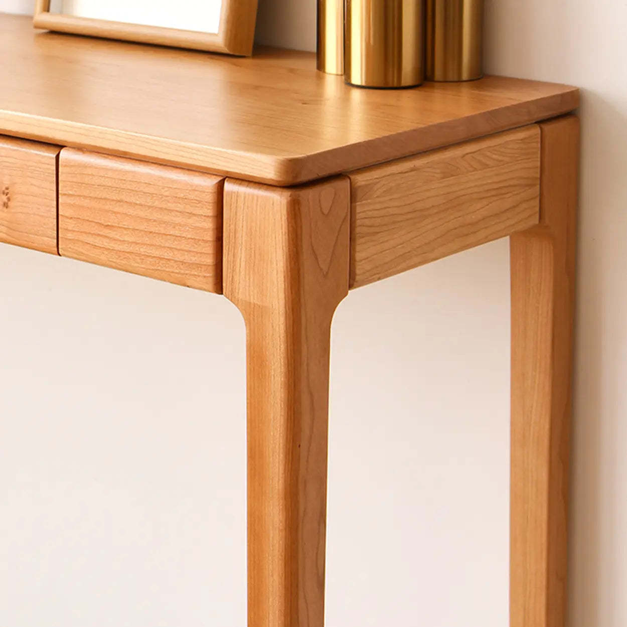 Cherry Wood Rectangular Console Table with Drawers