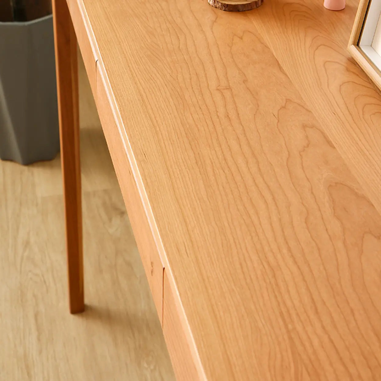 Cherry Wood Rectangular Console Table with Drawers