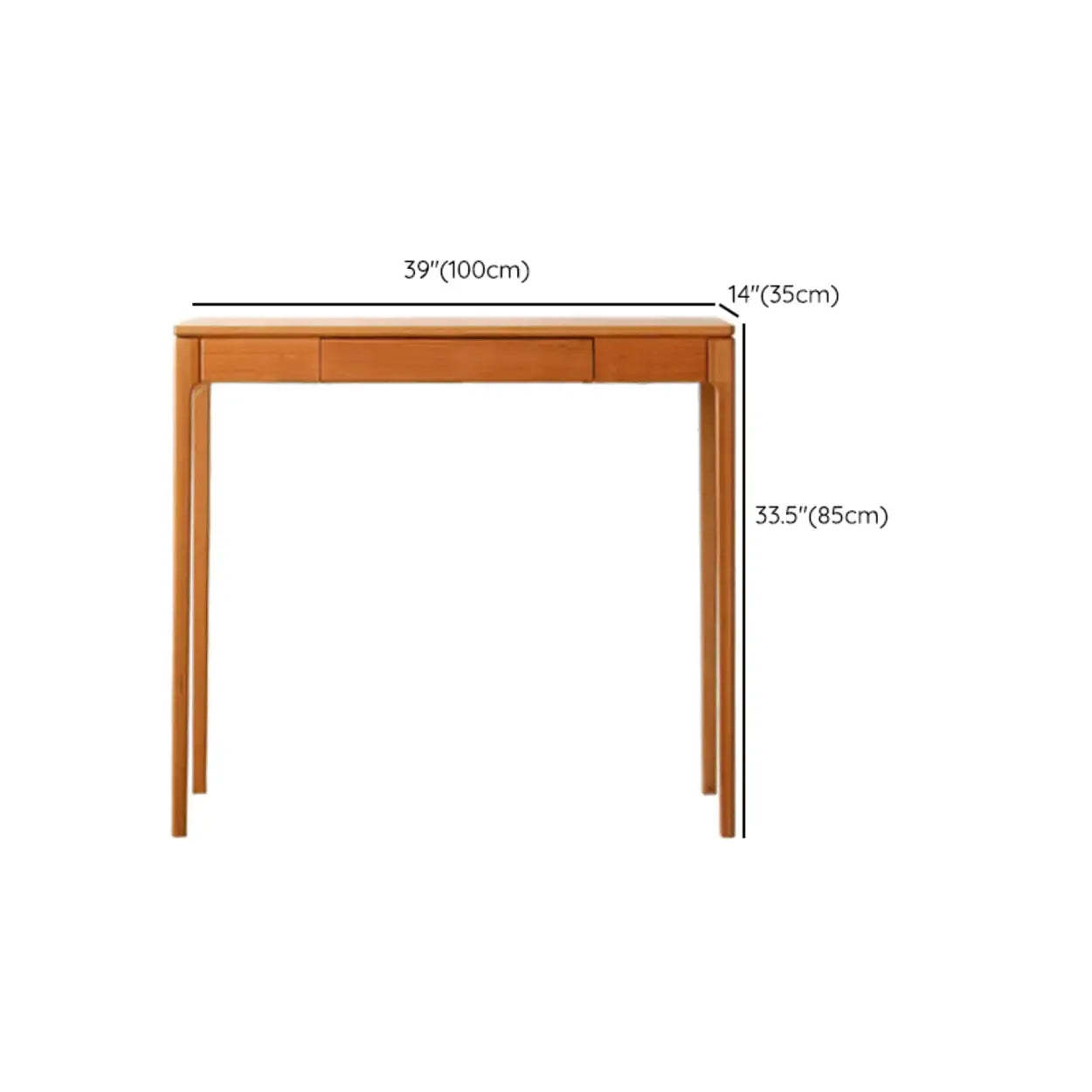 Cherry Wood Rectangular Console Table with Drawers