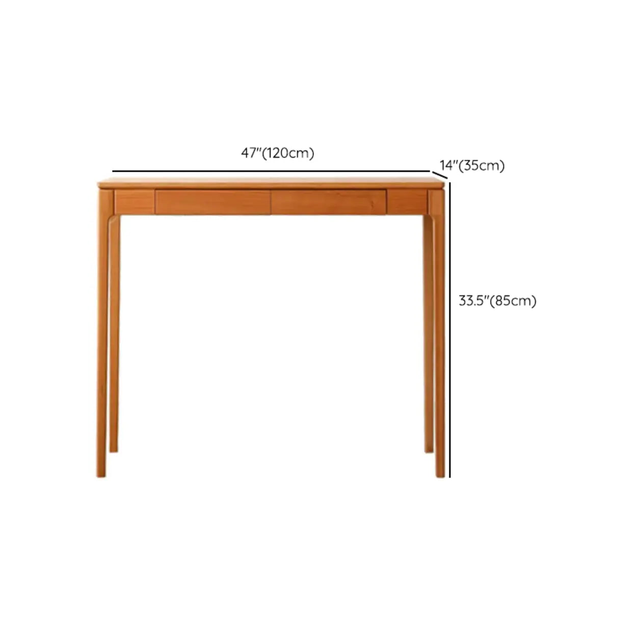 Cherry Wood Rectangular Console Table with Drawers