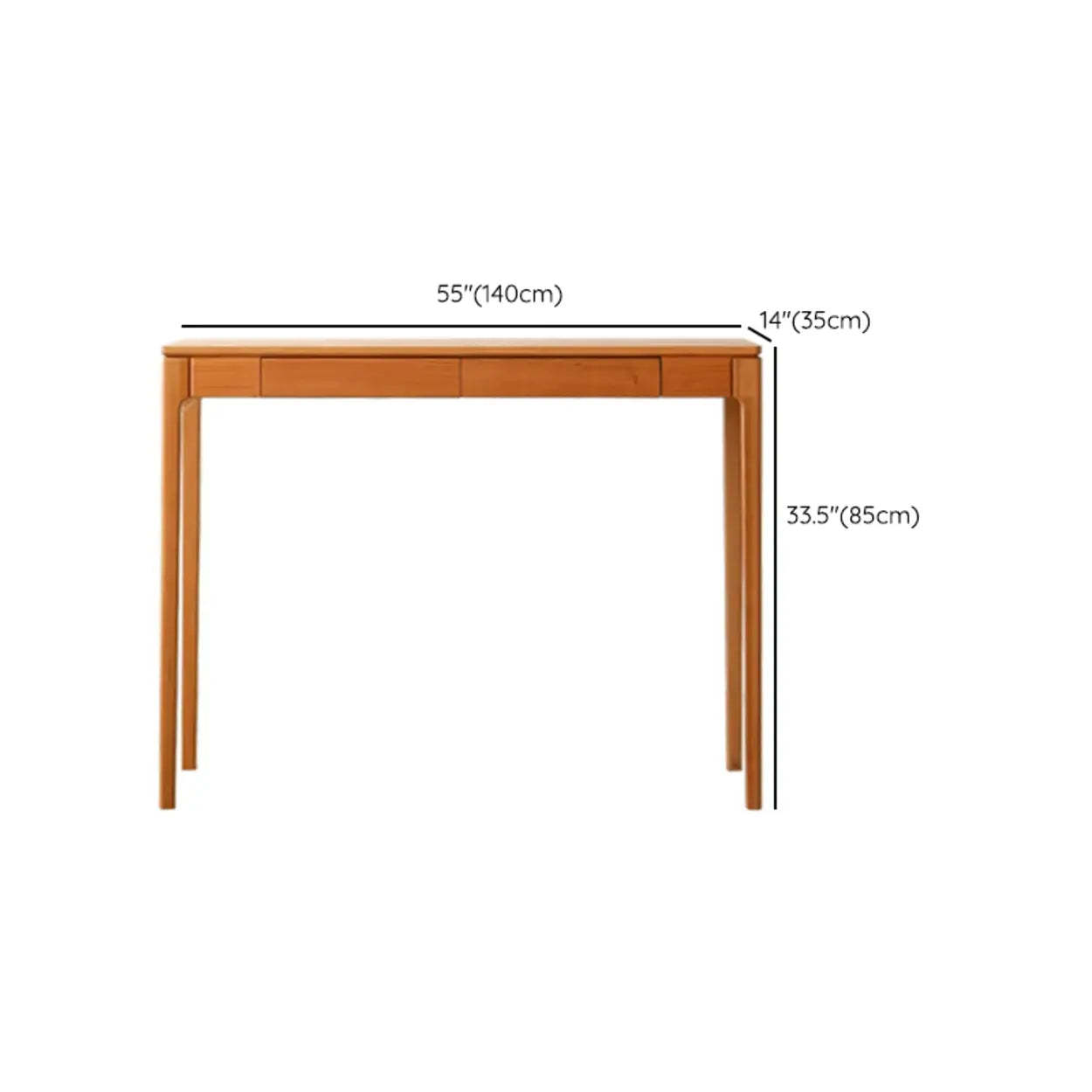Cherry Wood Rectangular Console Table with Drawers