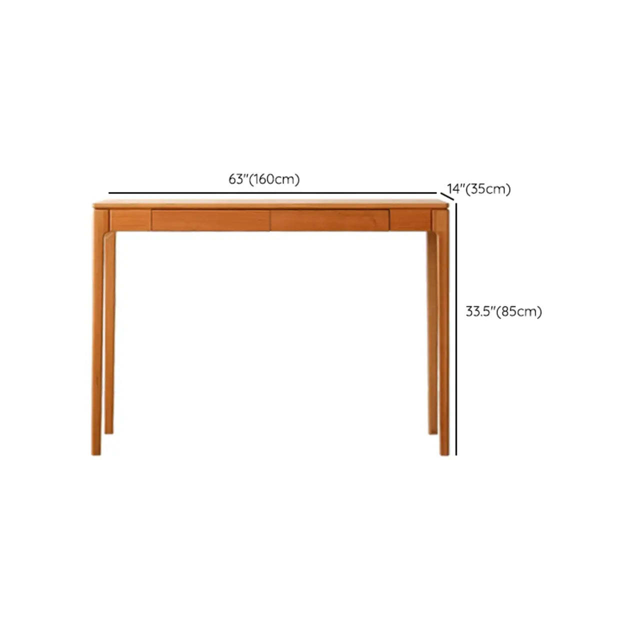 Cherry Wood Rectangular Console Table with Drawers
