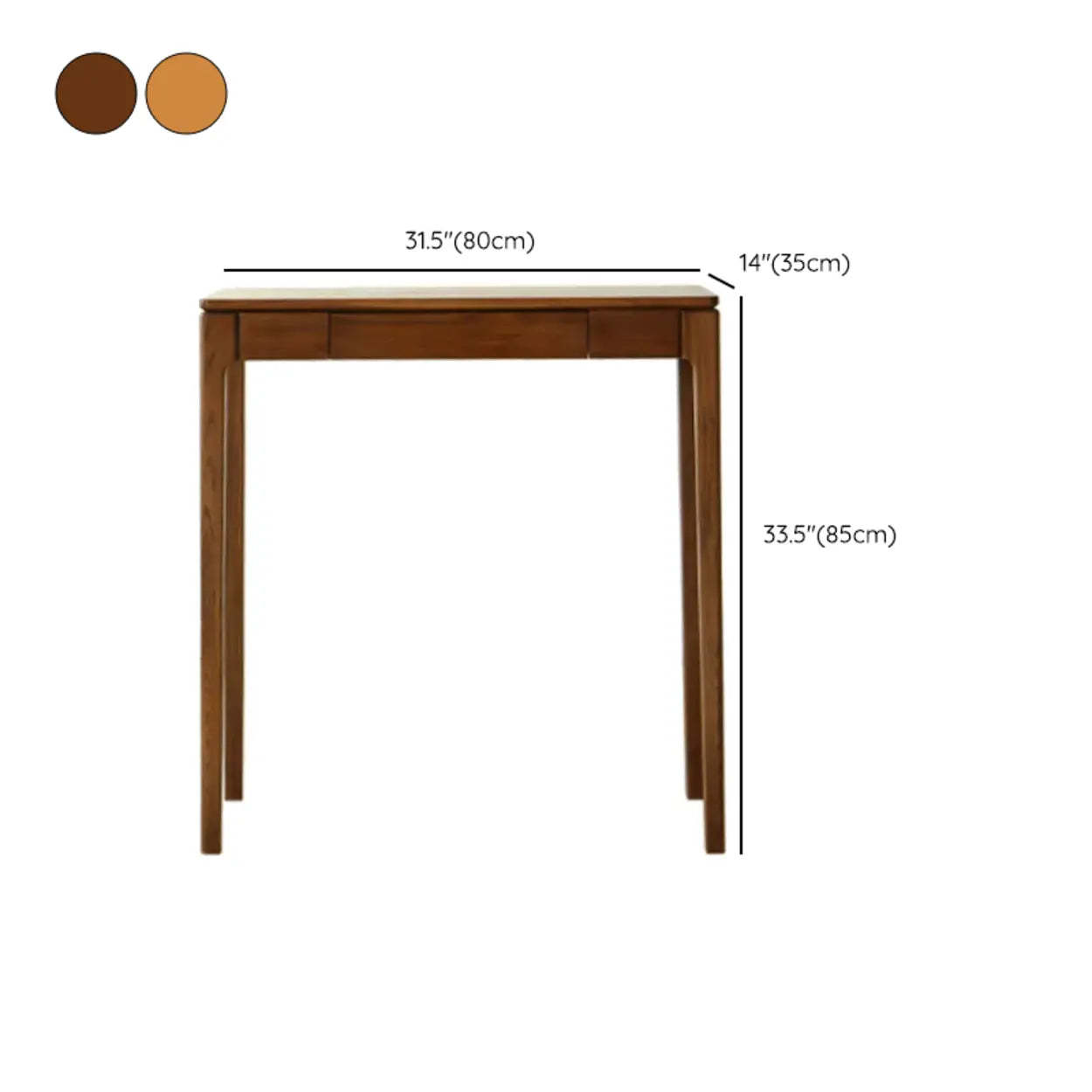 Cherry Wood Rectangular Console Table with Drawers