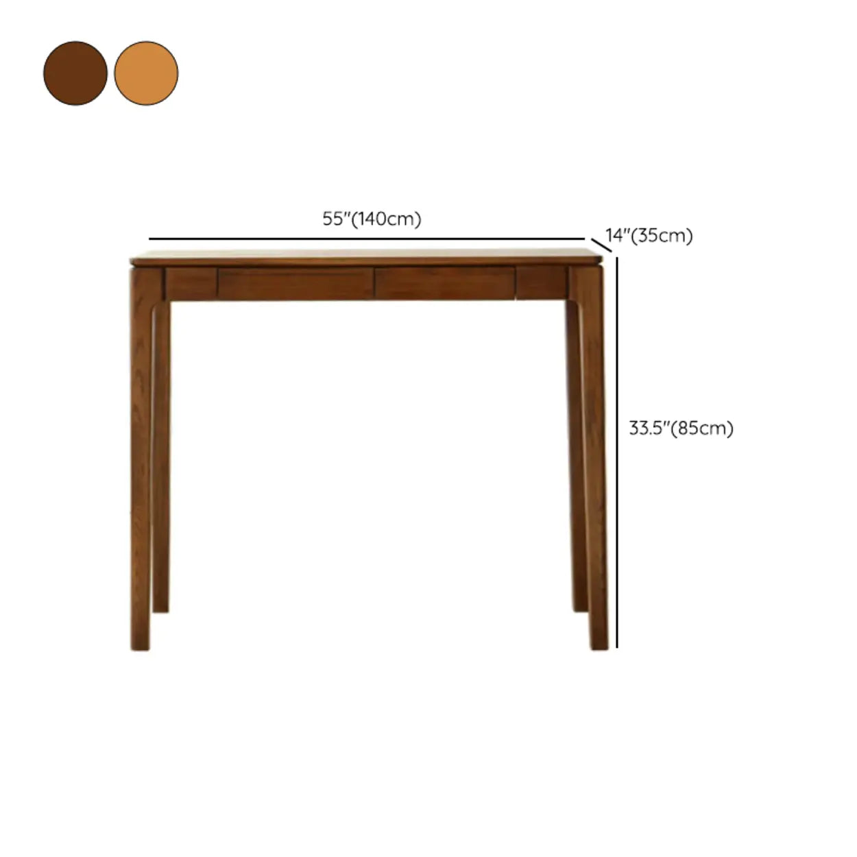 Cherry Wood Rectangular Console Table with Drawers