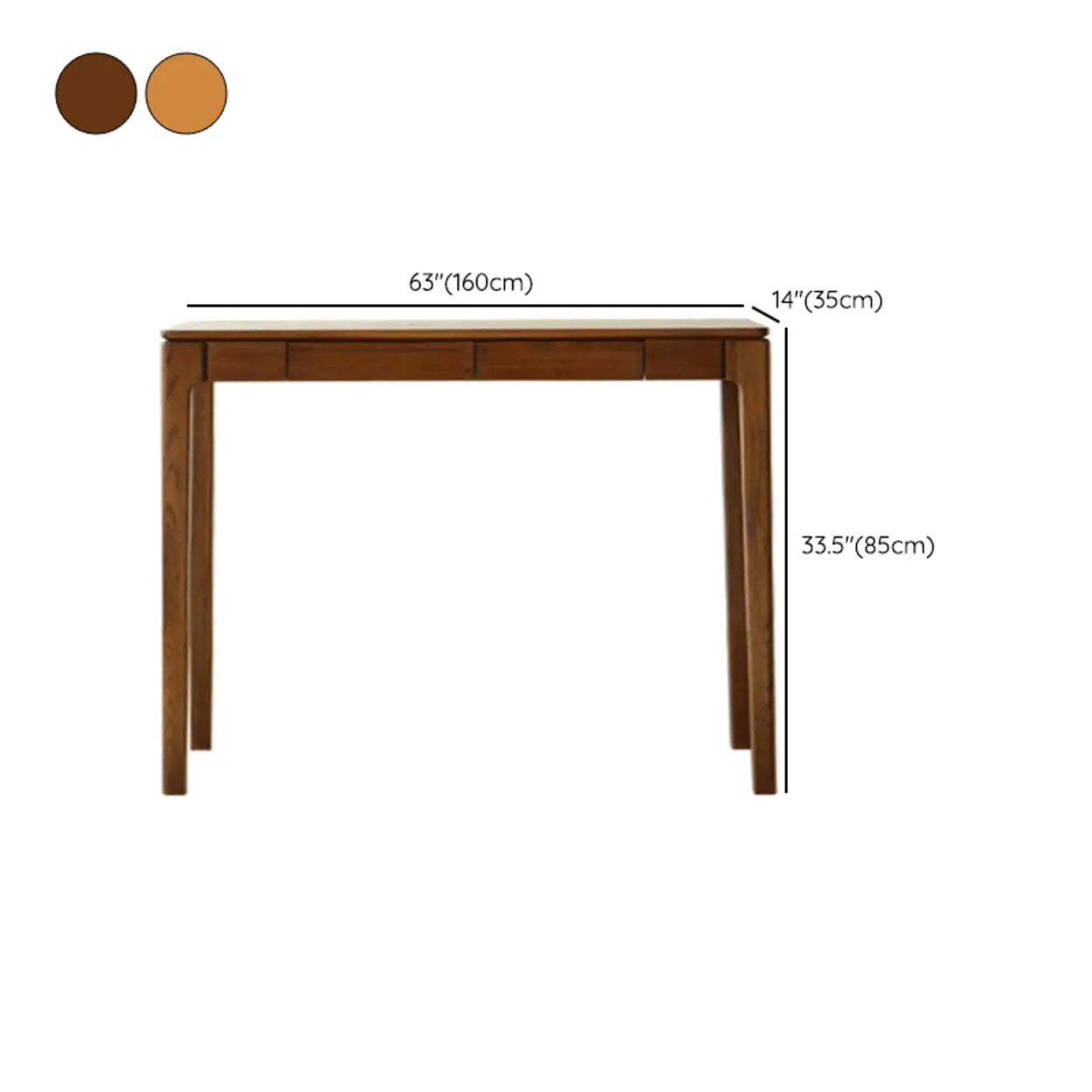 Cherry Wood Rectangular Console Table with Drawers