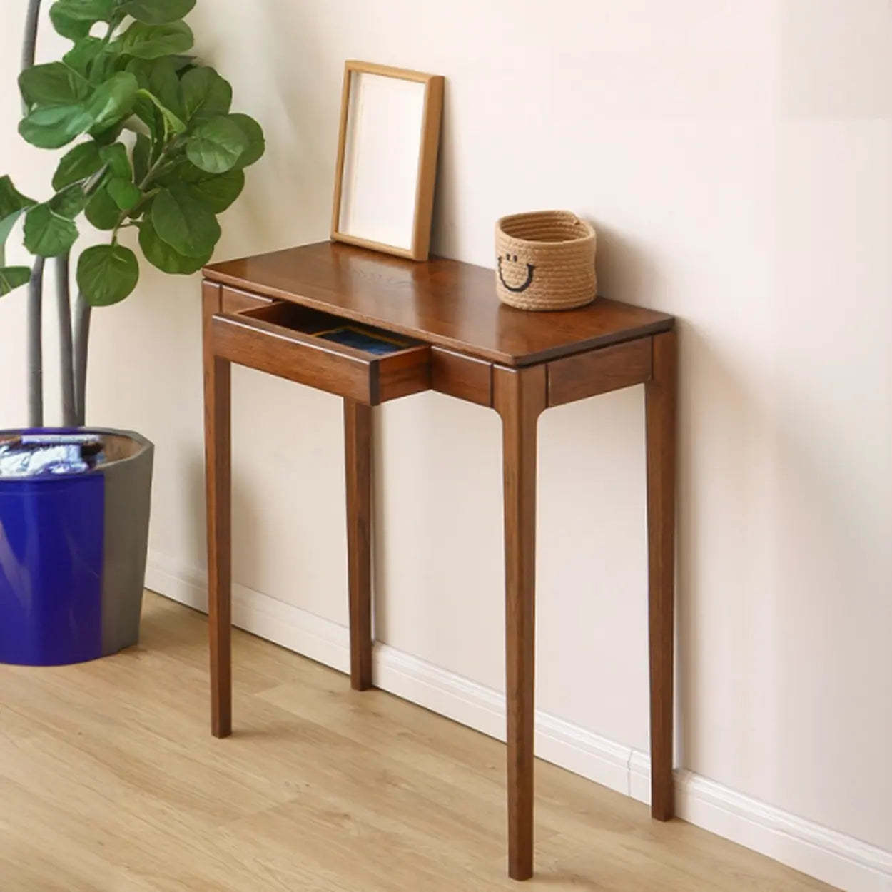 Cherry Wood Rectangular Console Table with Drawers — Natural / Oak